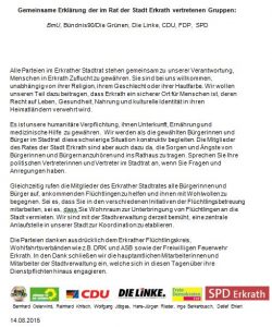 Gemeinsame Erklärung Flüchtlinge